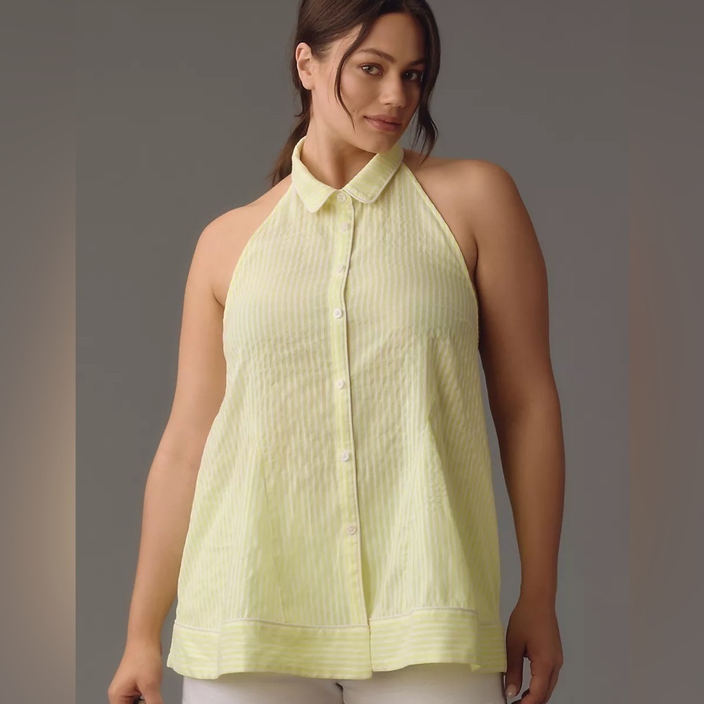 By Anthropologie Button-Front Halter Swing Blouse 3X